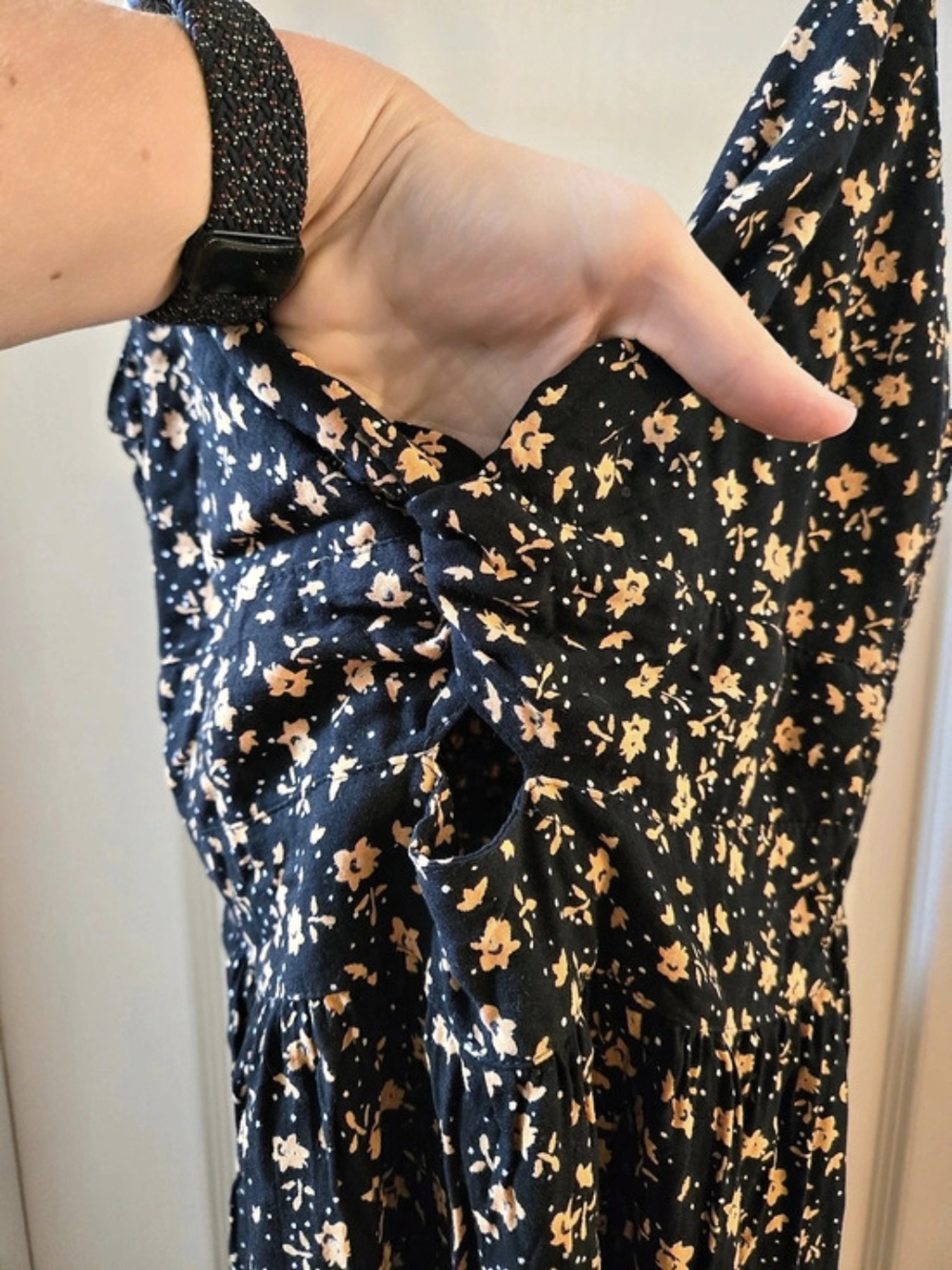 Angie Black Floral Twist Front Mini Dress Black & Orange Floral Twist Front Mini - Picture 5 of 7